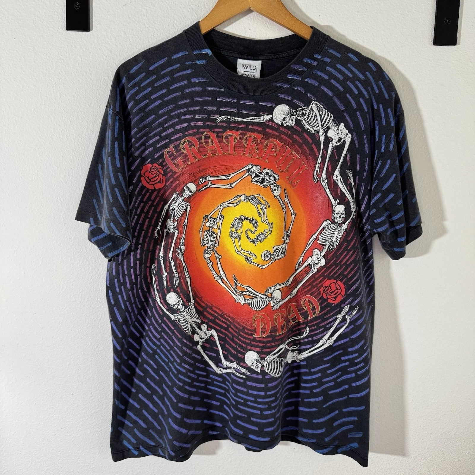 Vintage 1992 Grateful Dead Spiraling Skeletons All Over Print T-Shirt XL Swirl