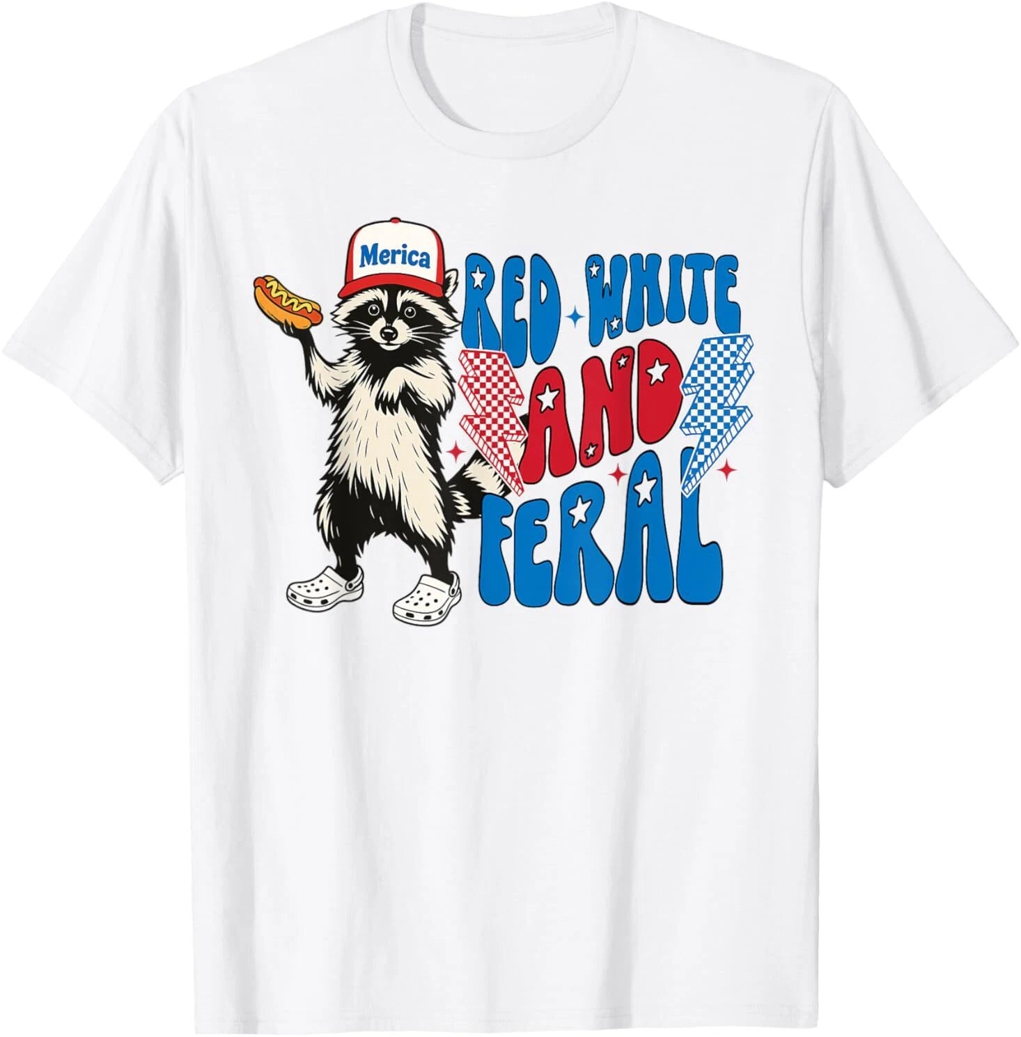 Red White And Feral Funny Raccoon 4th of July Saying Meme T-Shirt