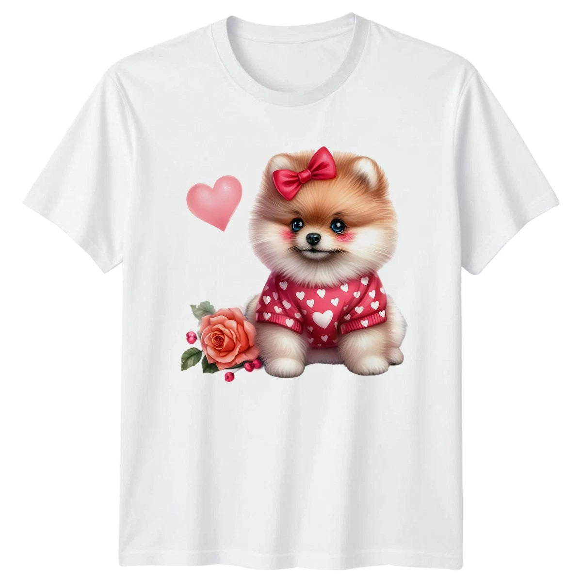 Pomeranian Puppy Hearts Womens T-Shirt Mens Tee Graphic Unisex Top