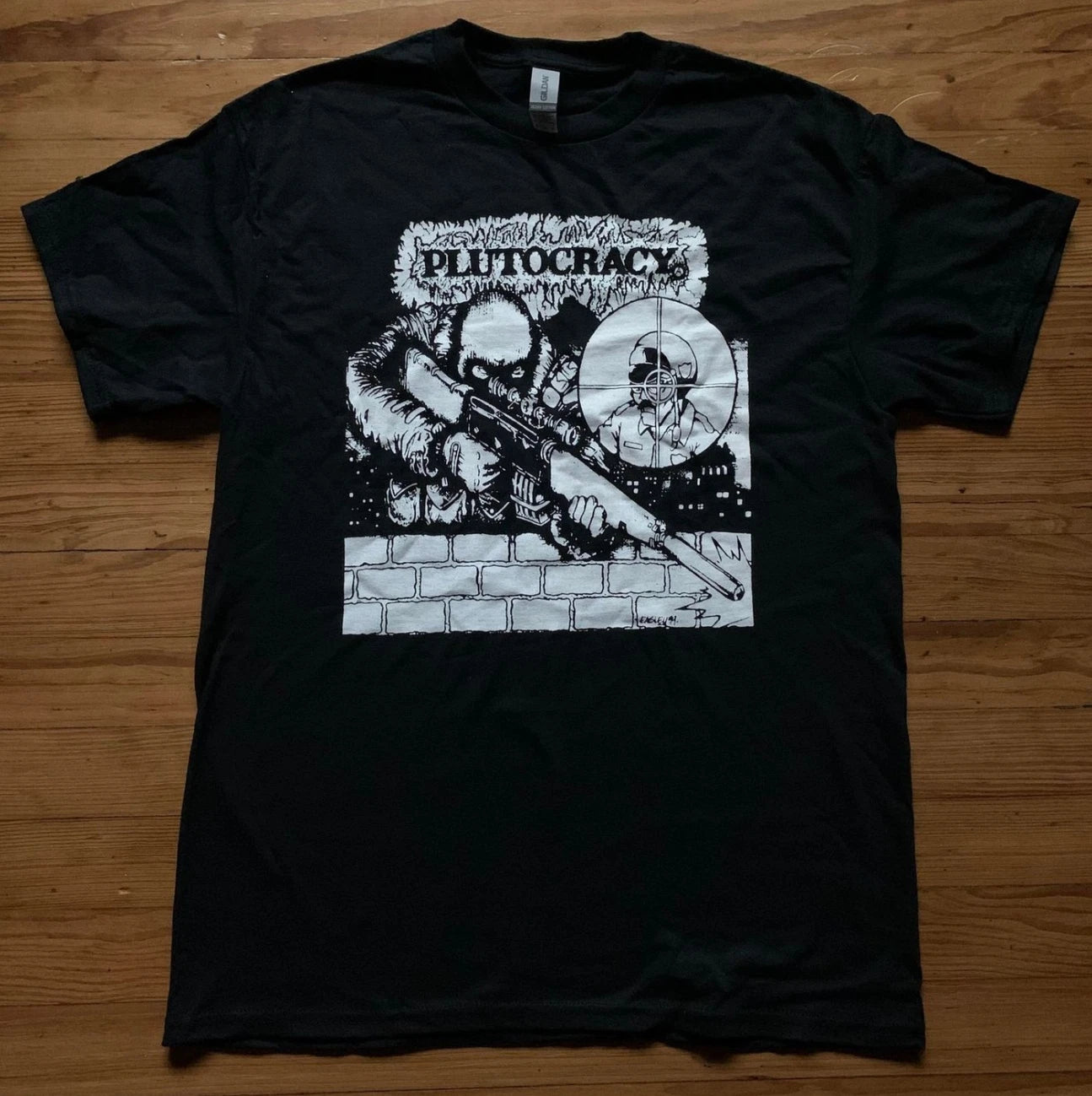PLUTOCRACY 'Sniping Pigz' T-Shirt Powerviolence Grindcore Crust Hardcore Punk Te