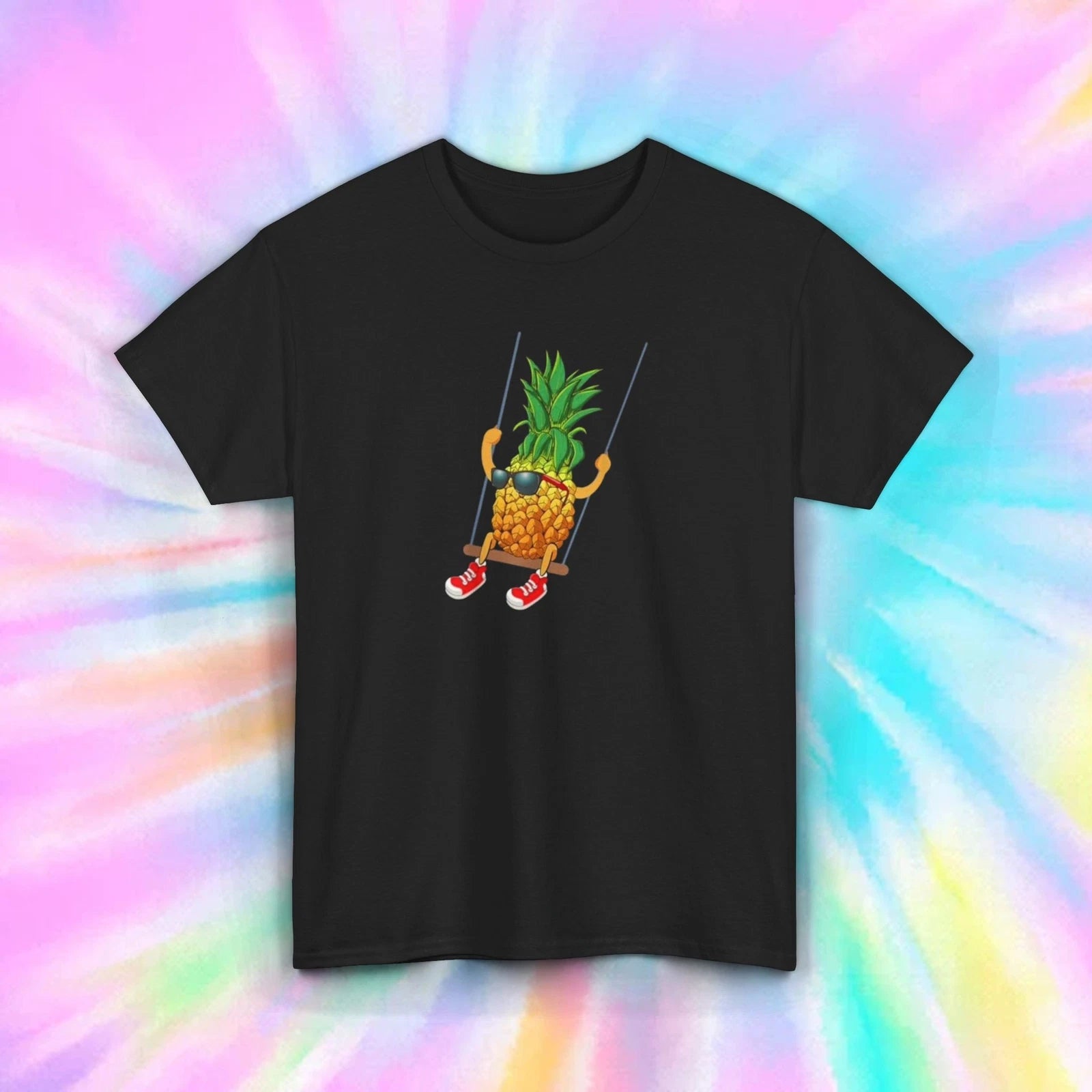 Cool Pineapple Swinging T-Shirt Funny Fruit Summer Vacation Graphic Tee S-5XL