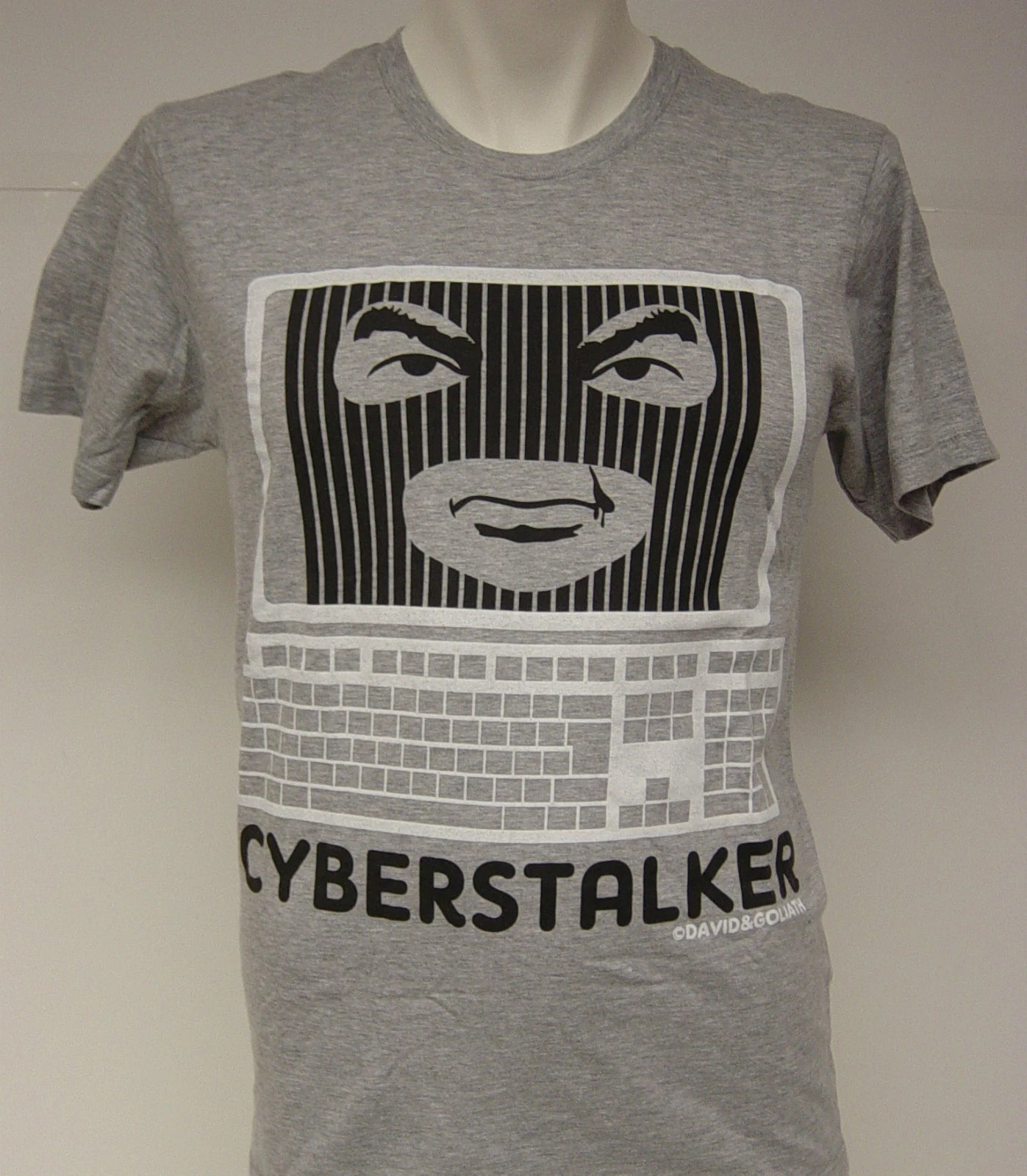 Mens David & Goliath Computer Cyberstalker Heather Gray Novelty Tee T-Shirt