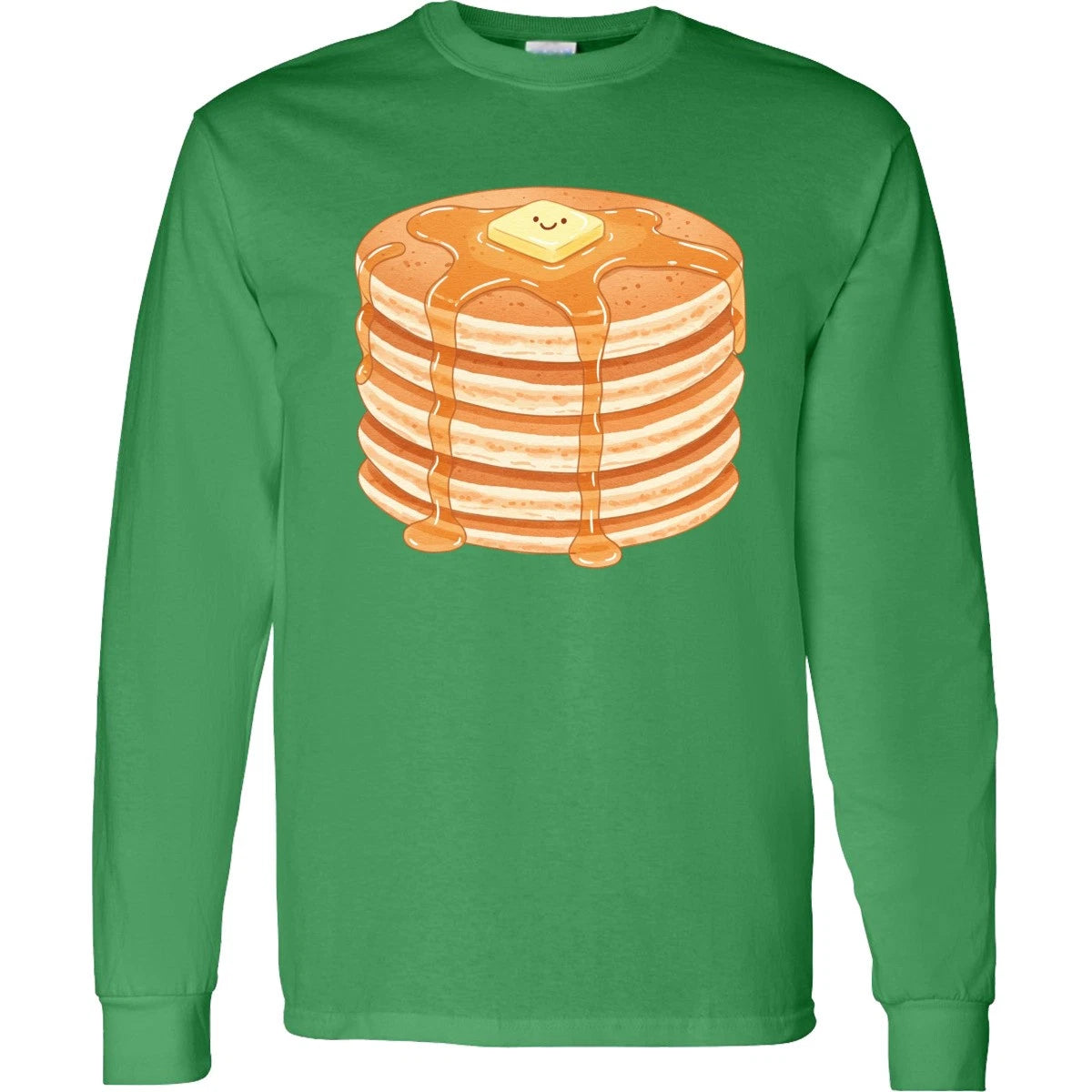 Inktastic Happy Kawaii Pancakes Long Sleeve T-Shirt Food Breakfast Syrup Butter