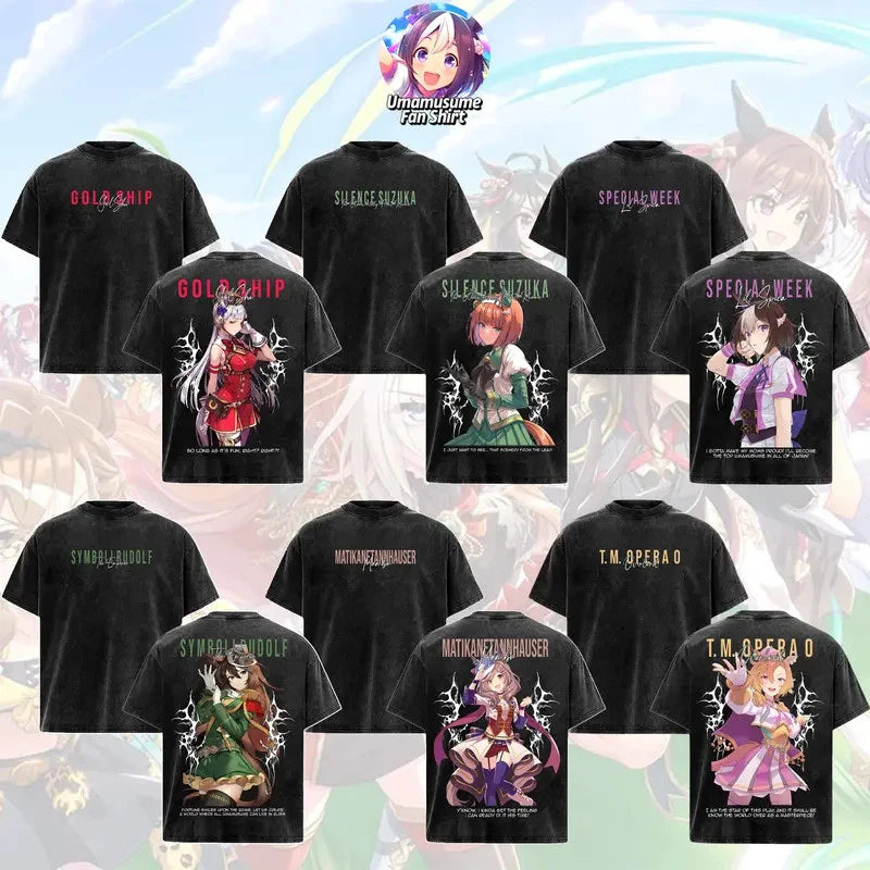 [Uma Musume Fan Shirt] Collection 2 Derby Darkside Umamusume Vintage Acid Washed