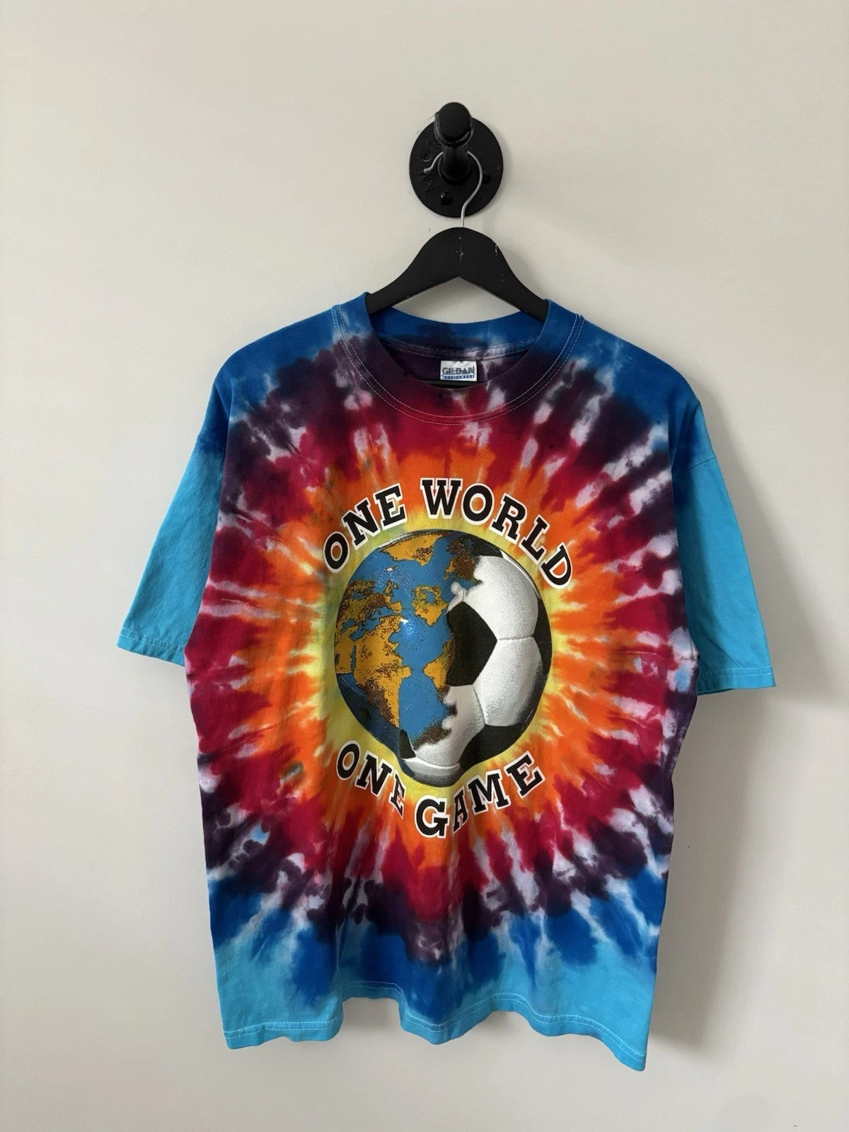 Vintage Soccer Shirt Mens Large Tie Dye Y2K Soccer World Cup Earth