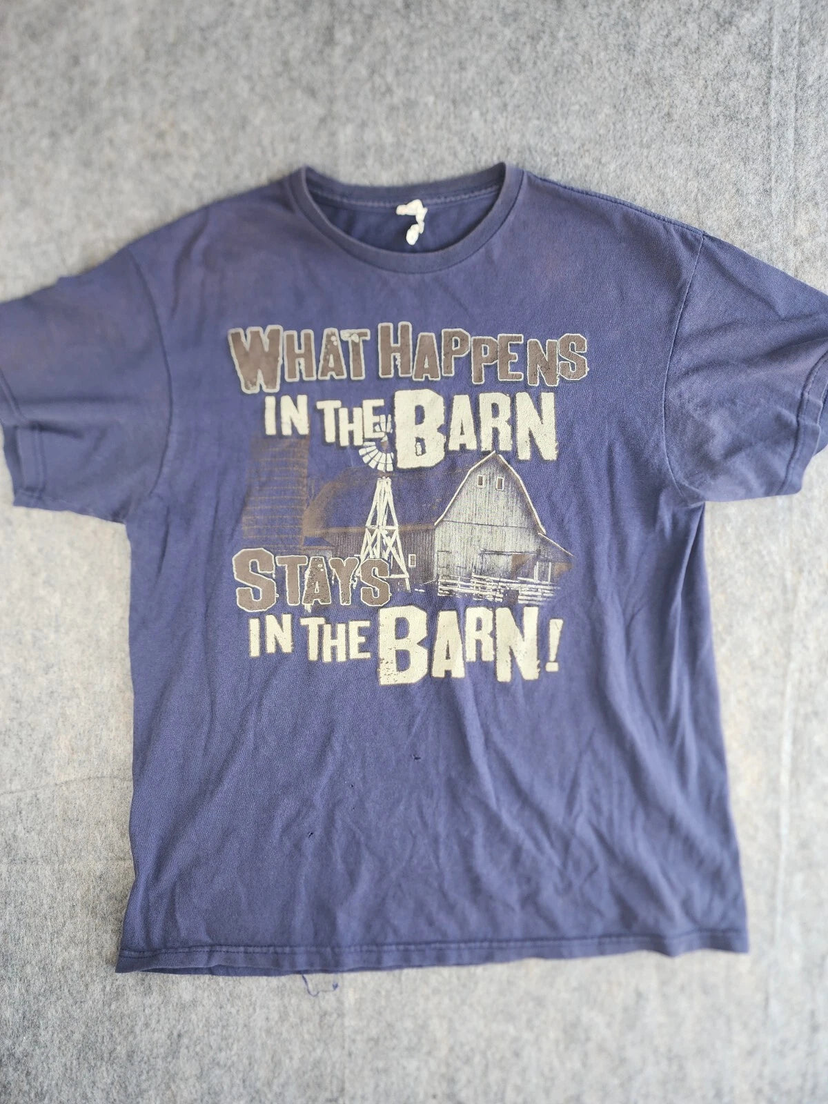 Y2K What Happens in the Barn Graphic T Shirt Size Large Distressed