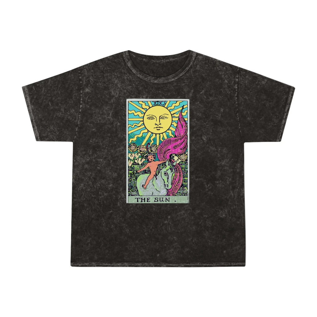 The Sun Tarot Mineral Wash T-Shirt – Mystical Graphic Tee, Soft Cotton