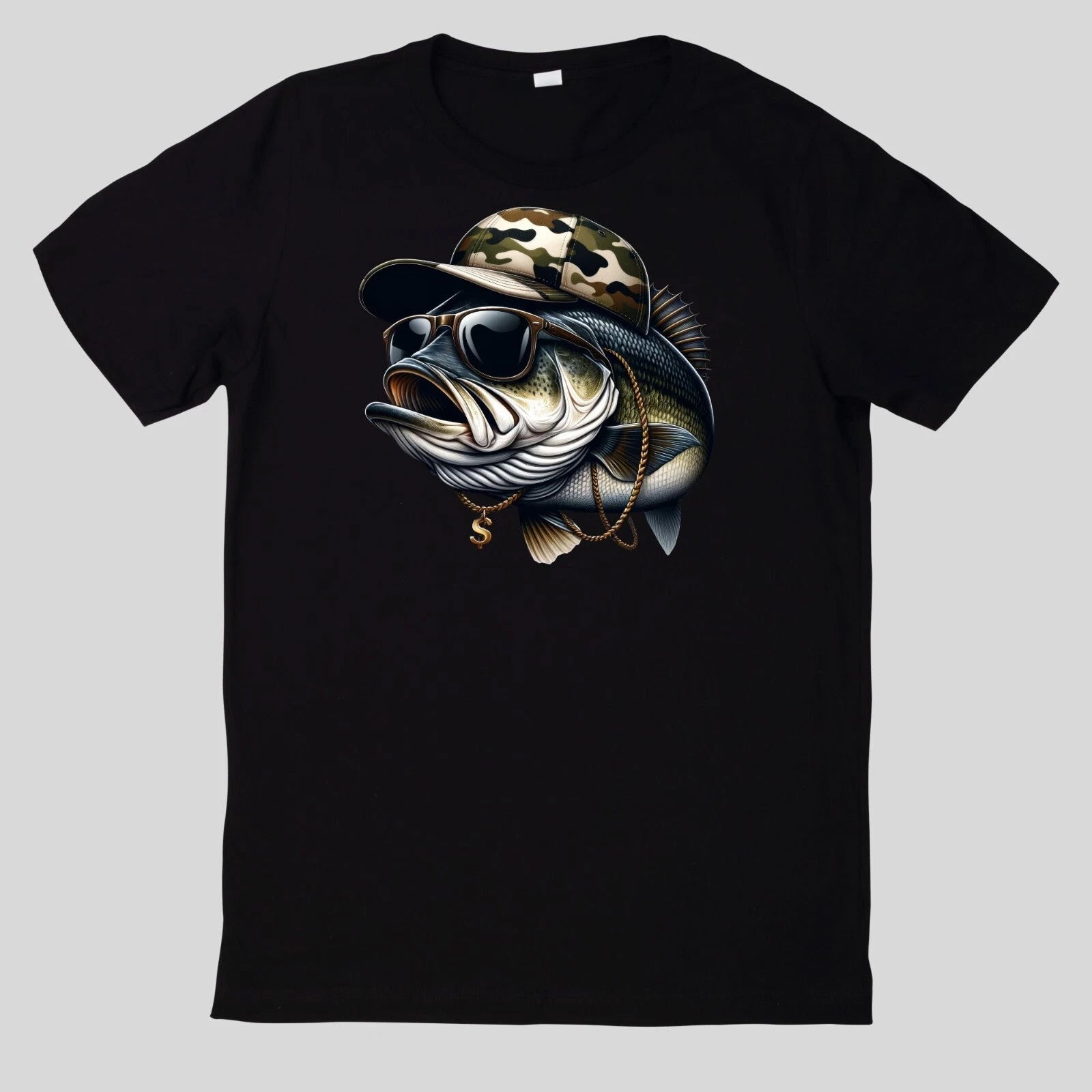 Watercolour Funny Bass Fishing T Shirt