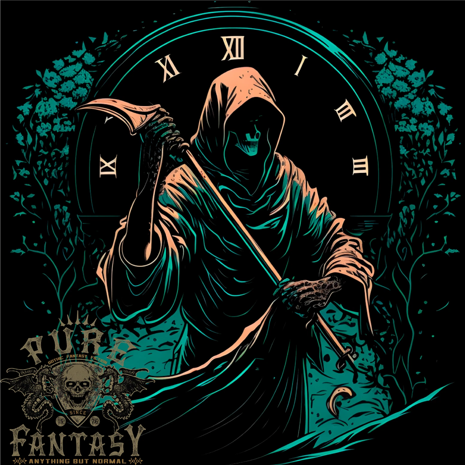 Grim Reaper Time Skull Death Gothic Mens Light Cotton T-Shirt