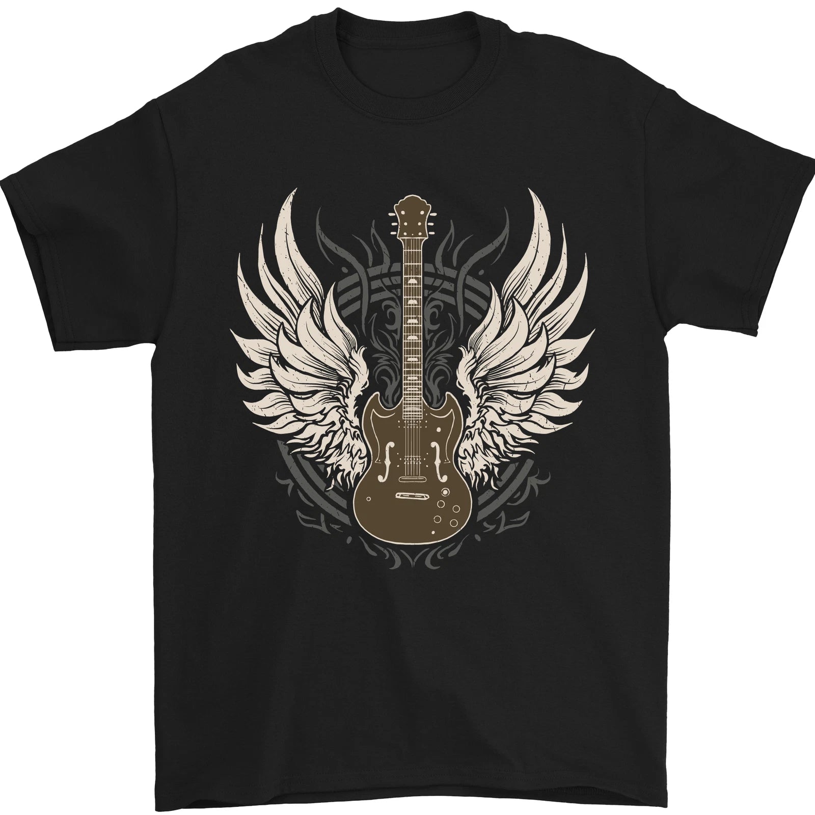 Electric Guitar Wings Rock n Roll Music Punk Mens T-Shirt 100% Cotton