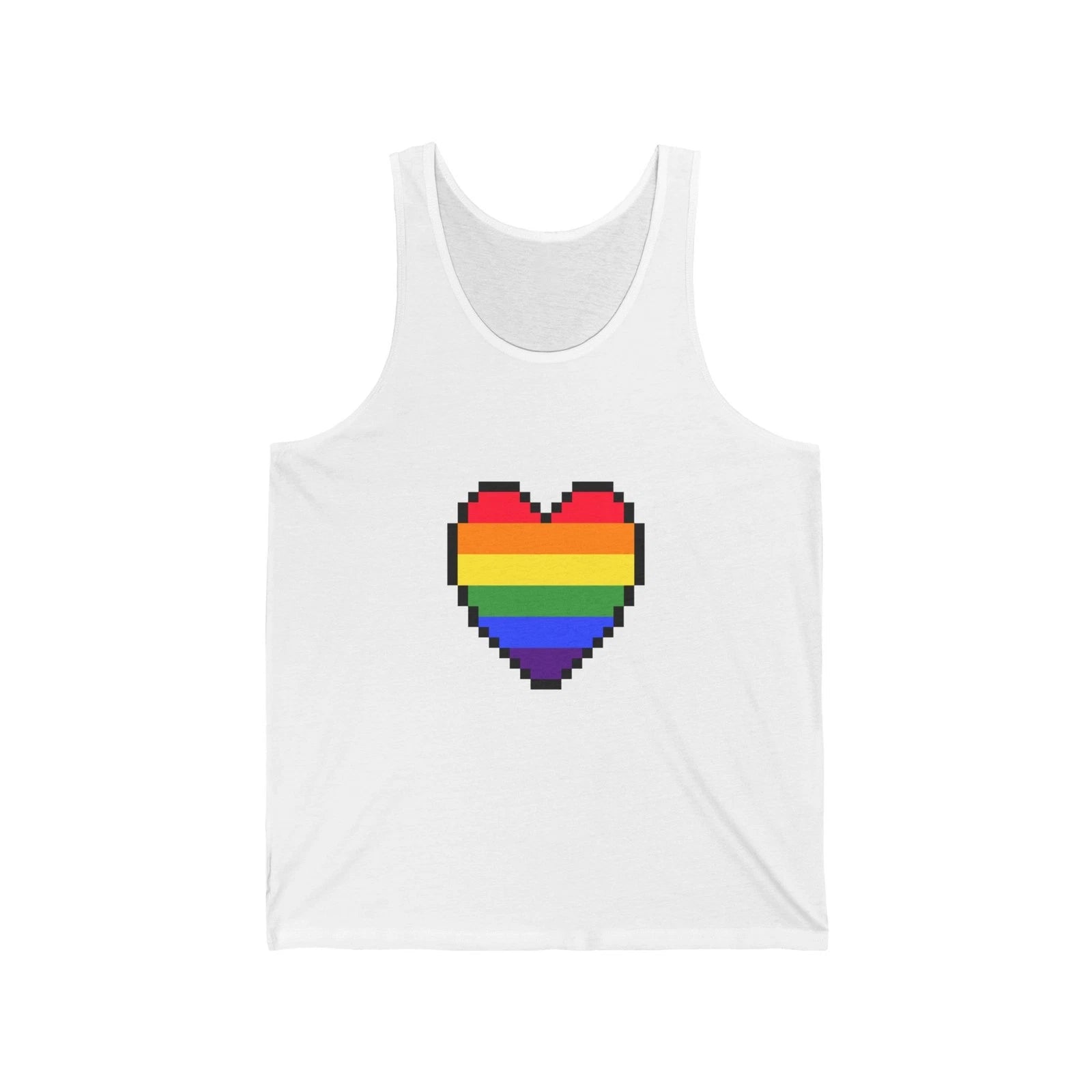 Unisex Jersey Tank Cute 8-Bit Retro Pixel Art Pride Gamer Heart Design