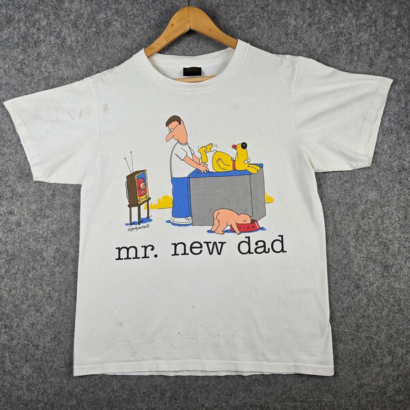 Vintage Mr New Dad T Shirt Mens Large White Jim Benton Cartoon 1992 Chnages 90s
