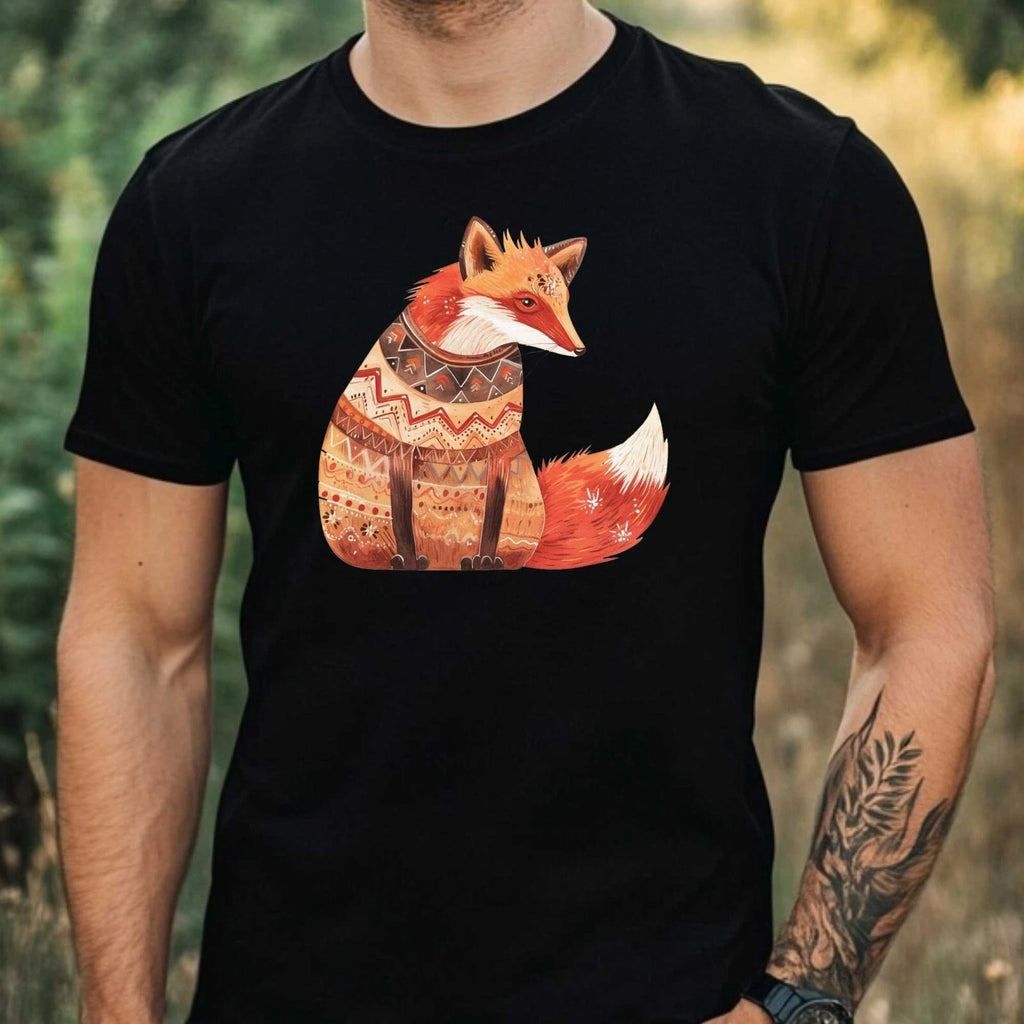 Mens Boho Watercolour Fox Motif Cotton T-Shirt Size XS to 5XL