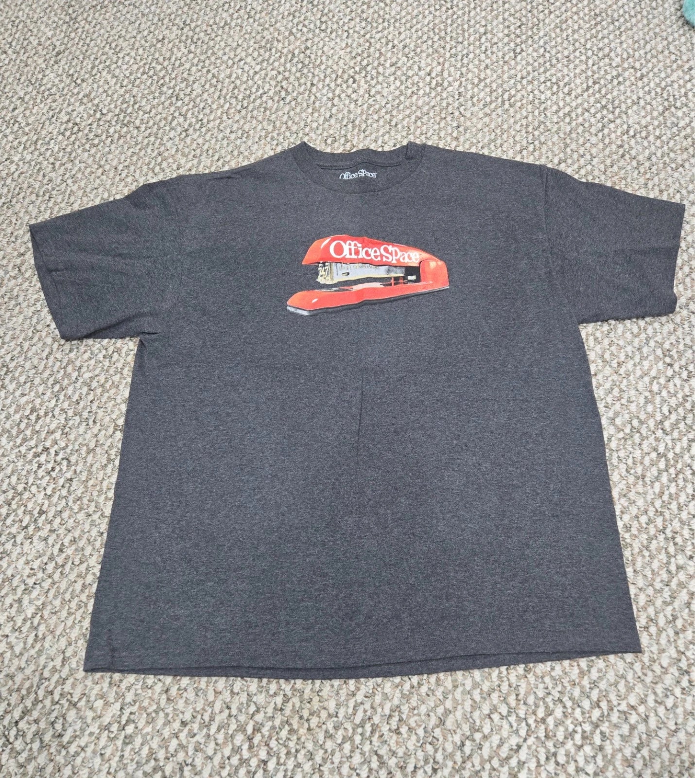 funny Office Space movie Red Swingline Stapler T Shirt XL Used Gray Initech