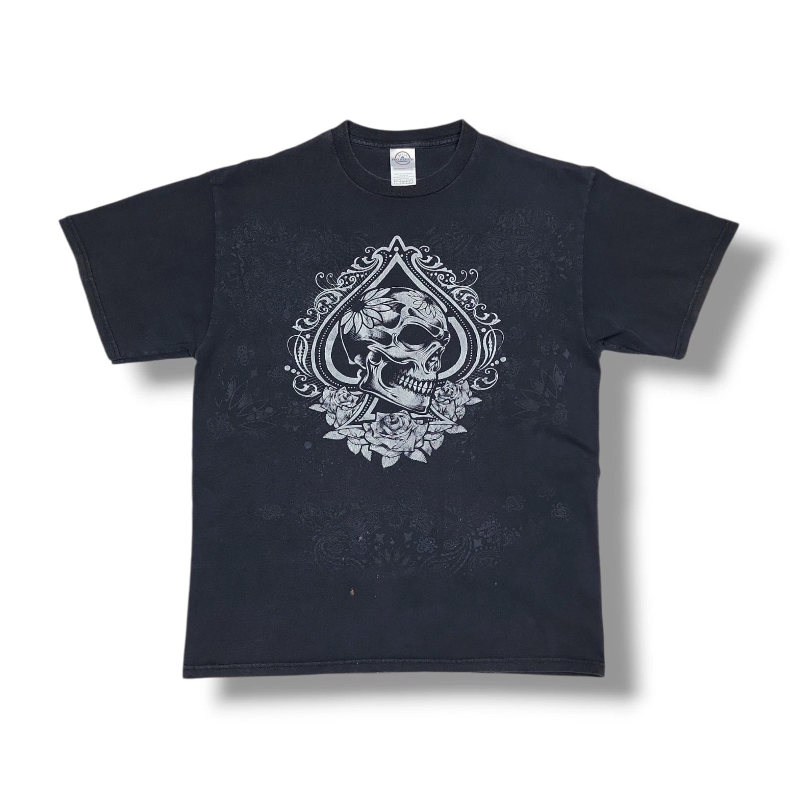 Vintage Skull Spade Graphic Print Black Delta Pro Y2K T-Shirt Men's Large