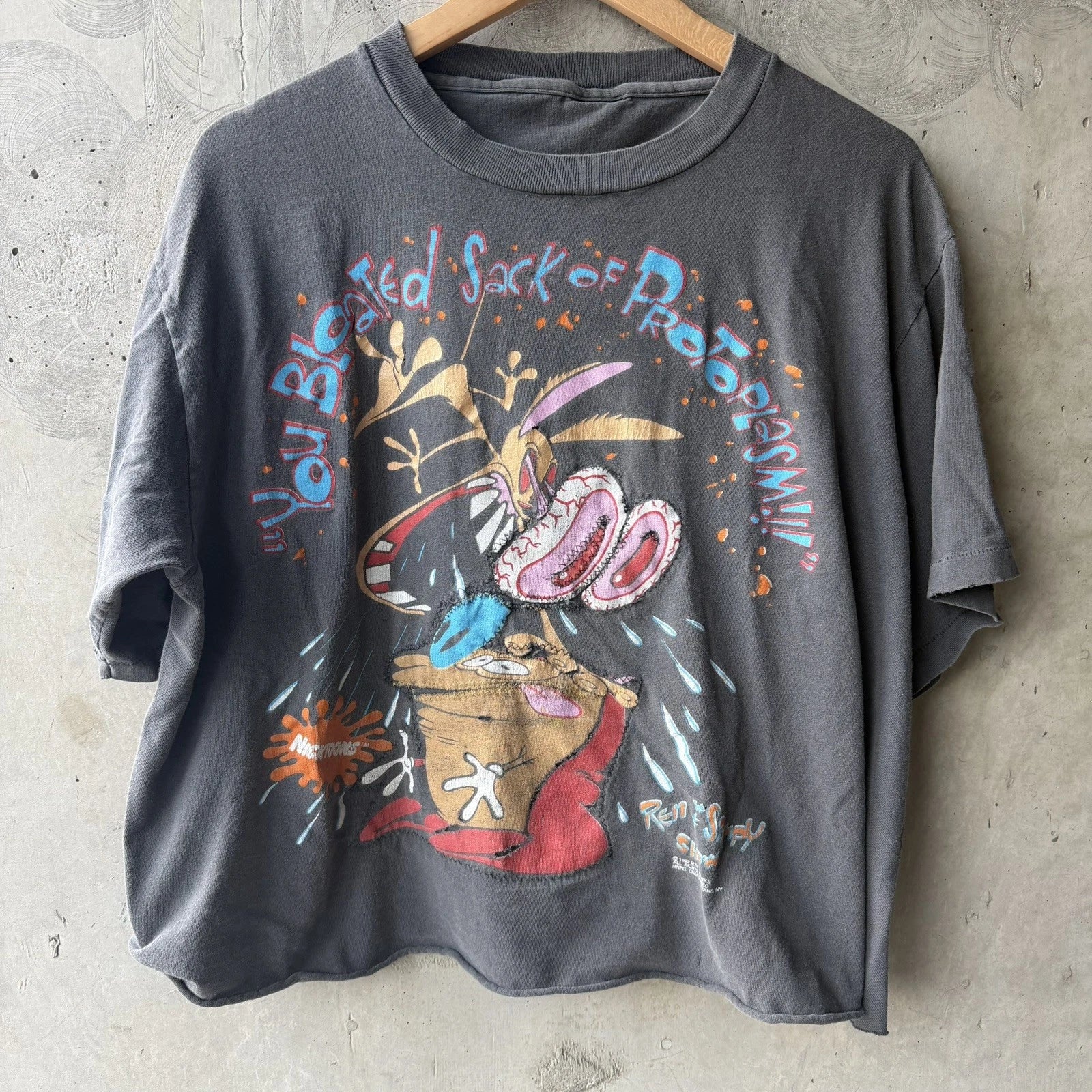 Vintage 1992 90s Ren And Stimpy Cartoon Network MTV Shirt Faded Grunge
