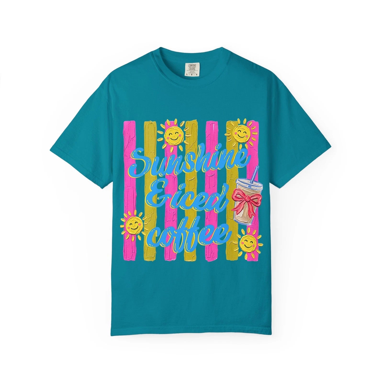 Sunshine & Iced Coffee T-shirt | Smiling Suns, Stripes