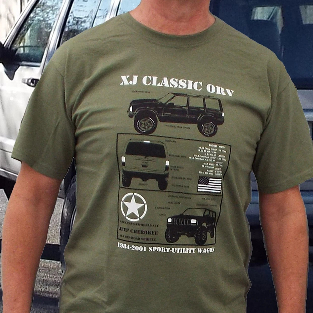 XJ Screen Printed Cherokee T-Shirt: 1984-2001 Classic Car 100% cotton