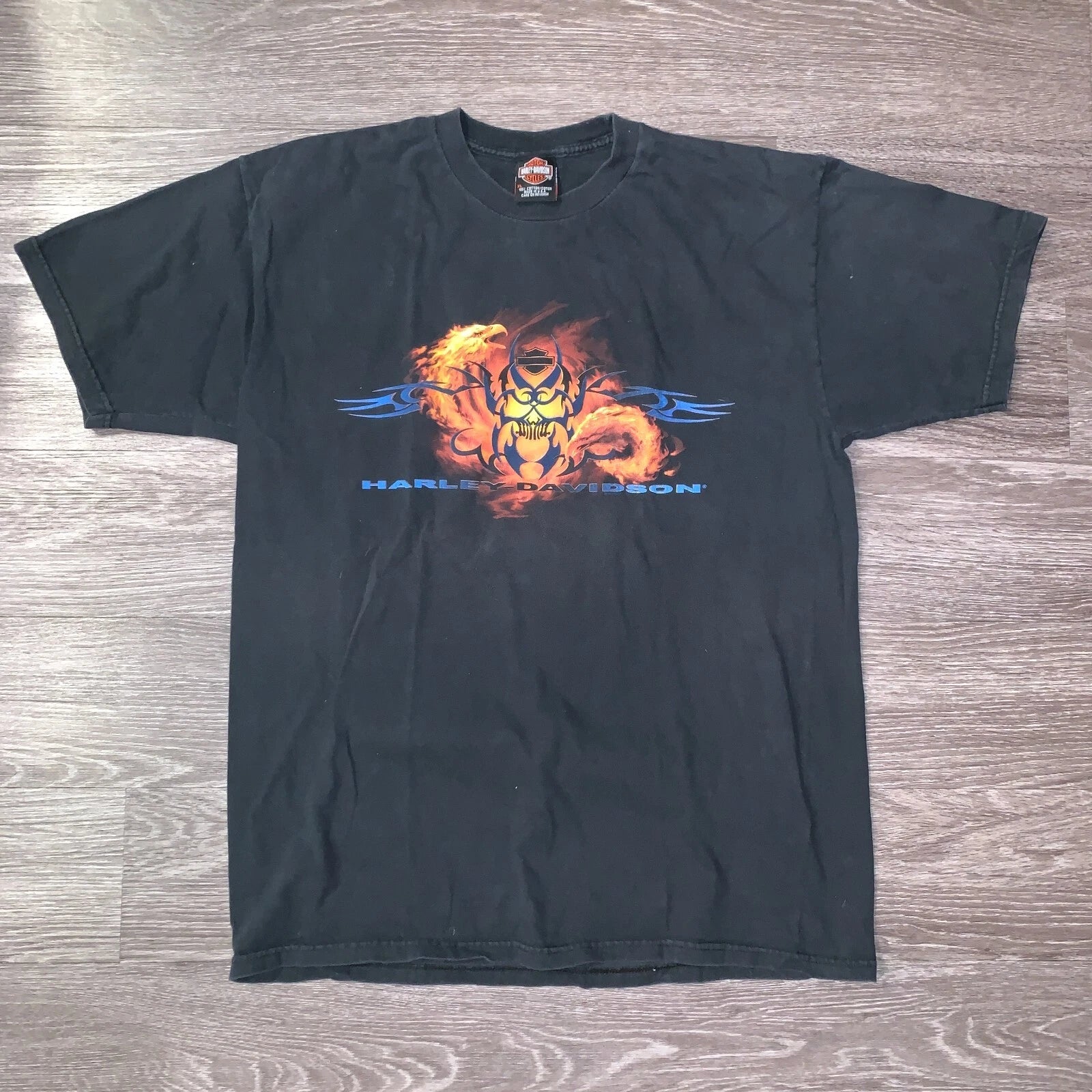 Vintage Y2K Harley Davidson Stuart FL Tribal Flames Skull Shirt Sz. XL