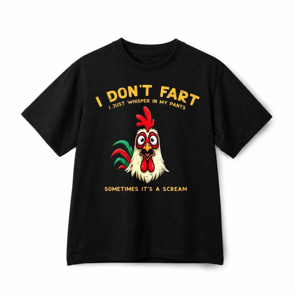 I Don't Fart Funny Rooster Humor Casual Retro Graphic Cotton T‑Shirt Unisex