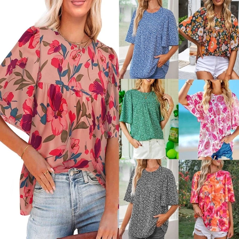 Chiffon Shirt Blouses Casual Floral Boho-Baby Flower Flowy Tops for Women Girl