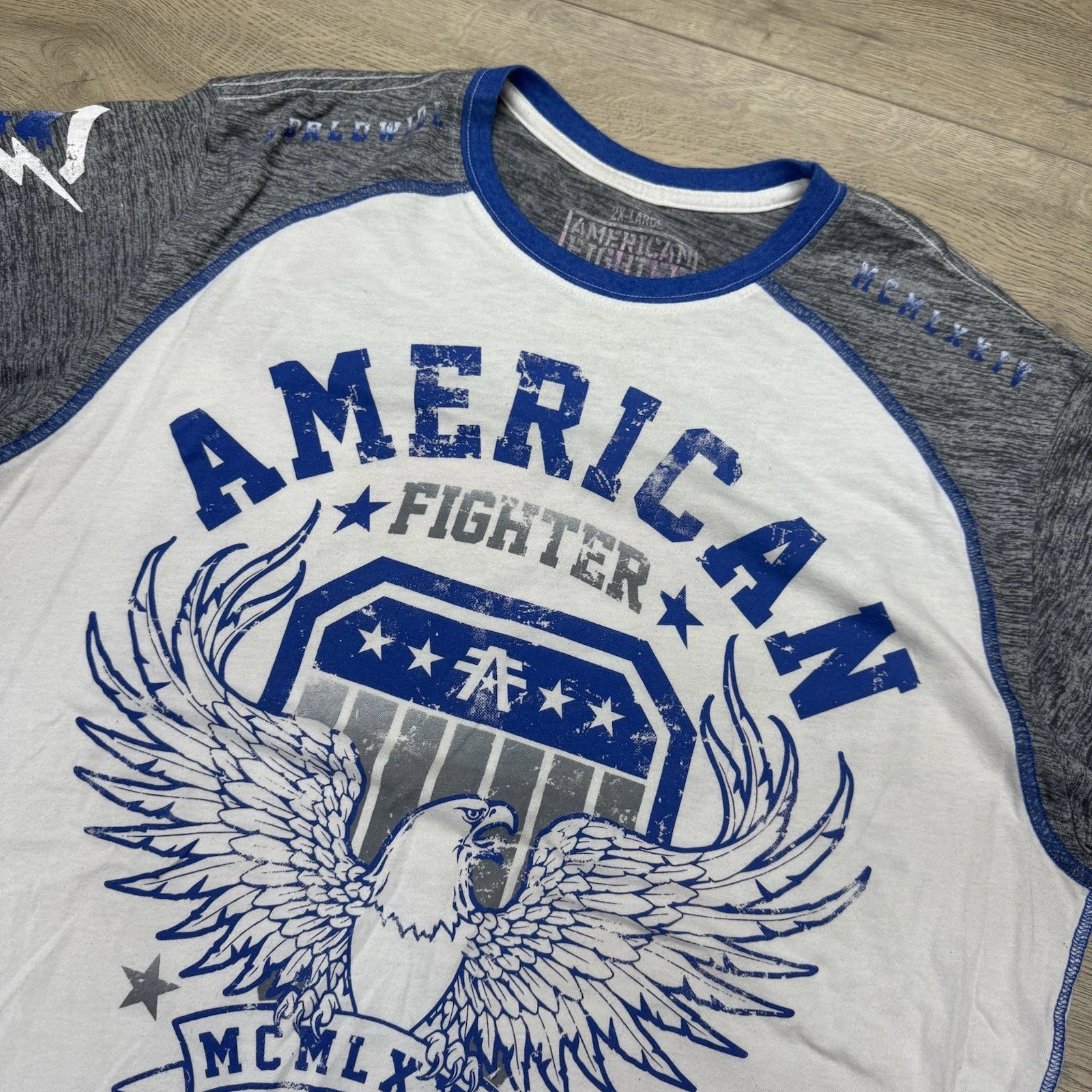 American Fighter Grey Blue Men’s S/S T Shirt Sz XXL Athletics Y2K Grunge Punk