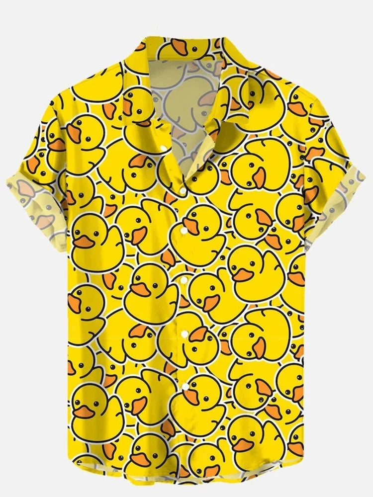 Mens Button Down Shirts Funny Cartoon Duck Printed Hawaiian Tops Novelty Gifts