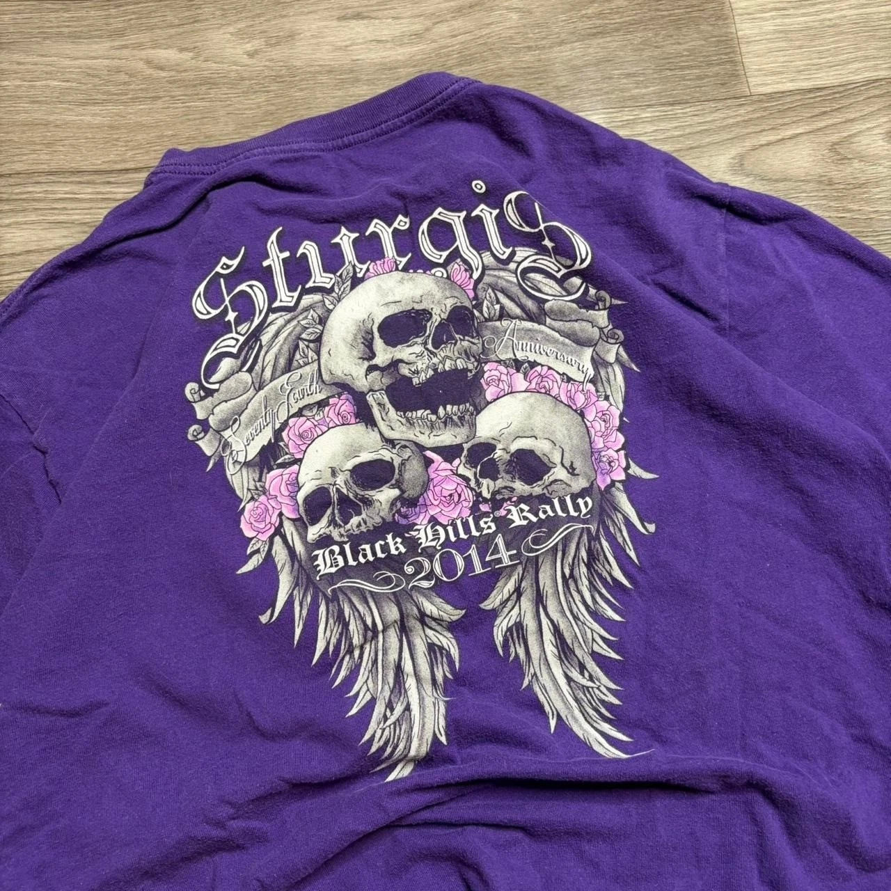 Vintage Y2K Grunge Goth Emo Skull Wings Sturgis Black Hills Rally Purple Tee 2x