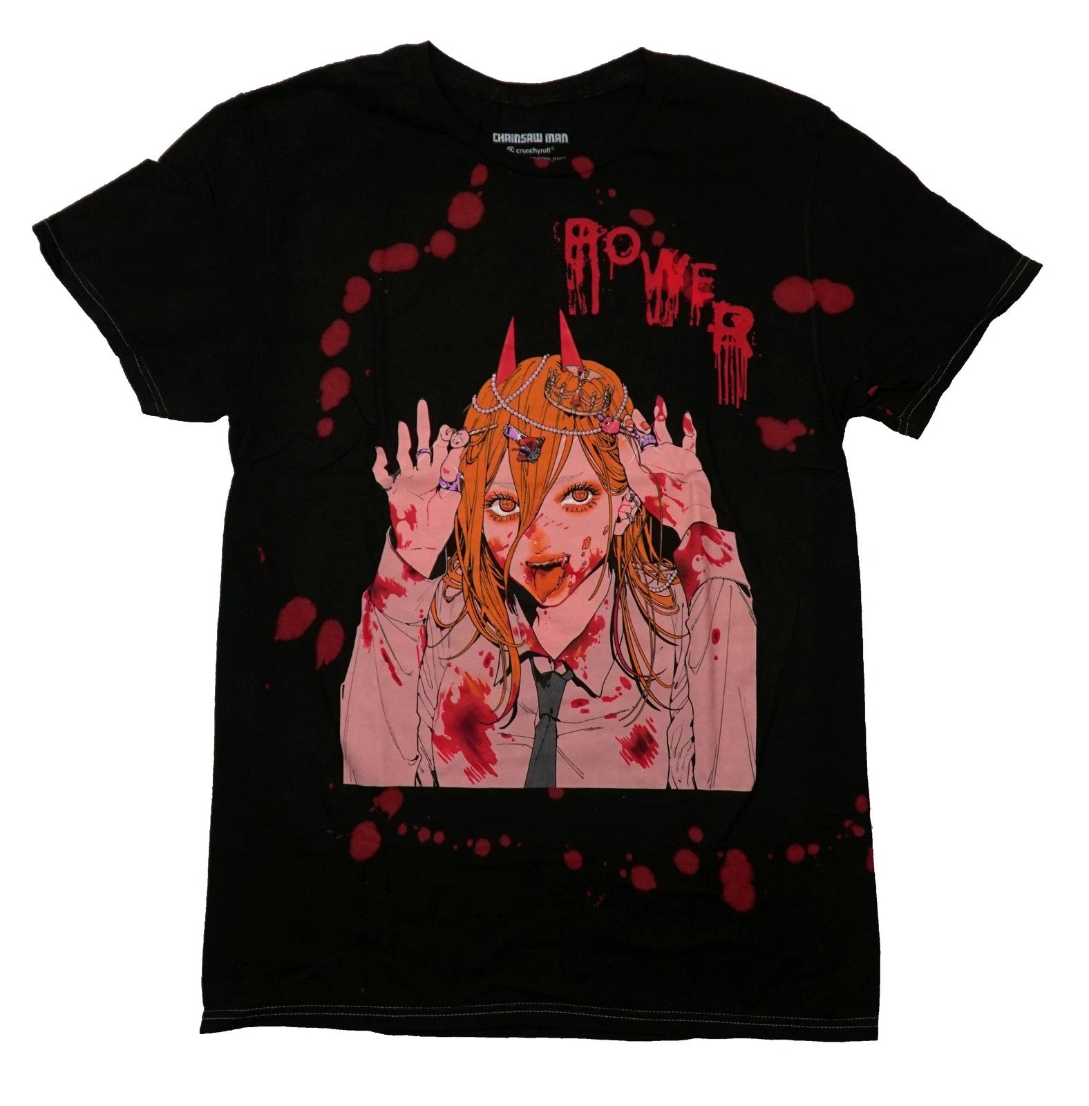 Chainsaw Man New Adult T-Shirt - Bloody Horned Girl Under Dripping POWER