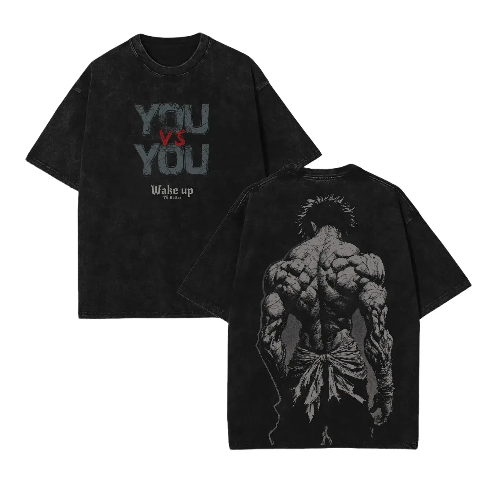 Baki Hanma Baki the Grappler Colletion Anime Double Printed Vintage Washed Tee -