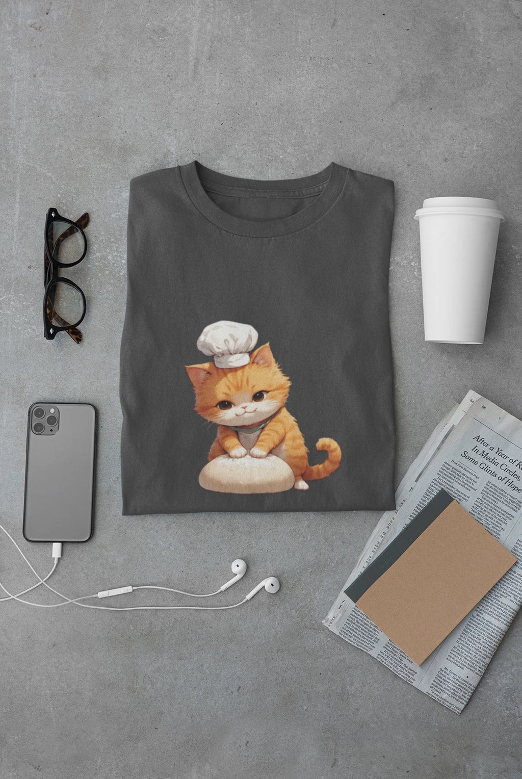 Chef Baker Cat Baking Biscuit Maker T-Shirt | Cute Orange Tabby