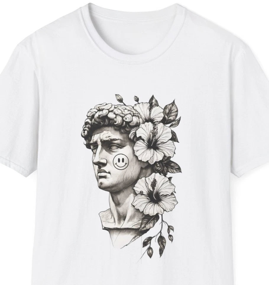 Floral David Statue T-Shirt, Art Lover Gift, Trendy Graphic Shirt, Everyday