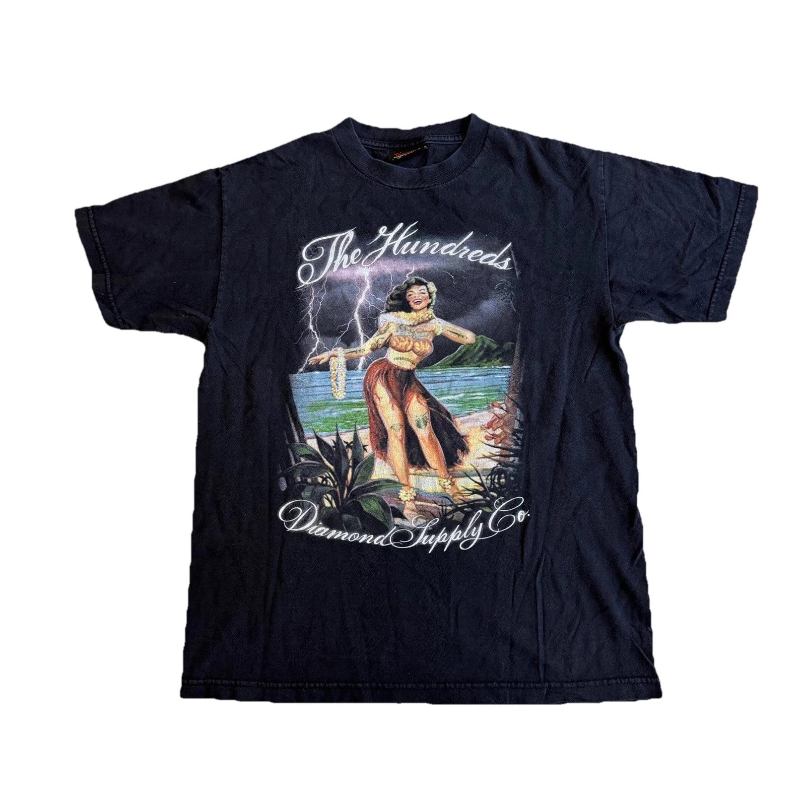 Y2K The Hundreds x Diamond Supply Co Hula Girl Skateboard Shirt Sz Medium Black