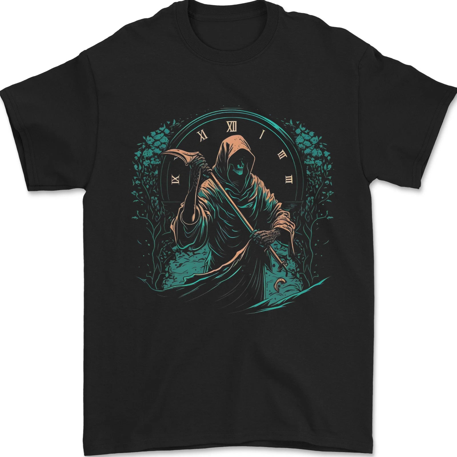 Grim Reaper Time Skull Death Gothic Mens T-Shirt 100% Cotton