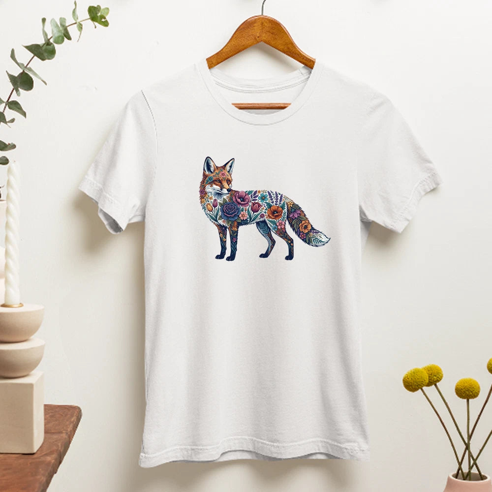 Floral Fox T-Shirt Artistic Wild Fox Animal Nature Lover Aesthetic Gift