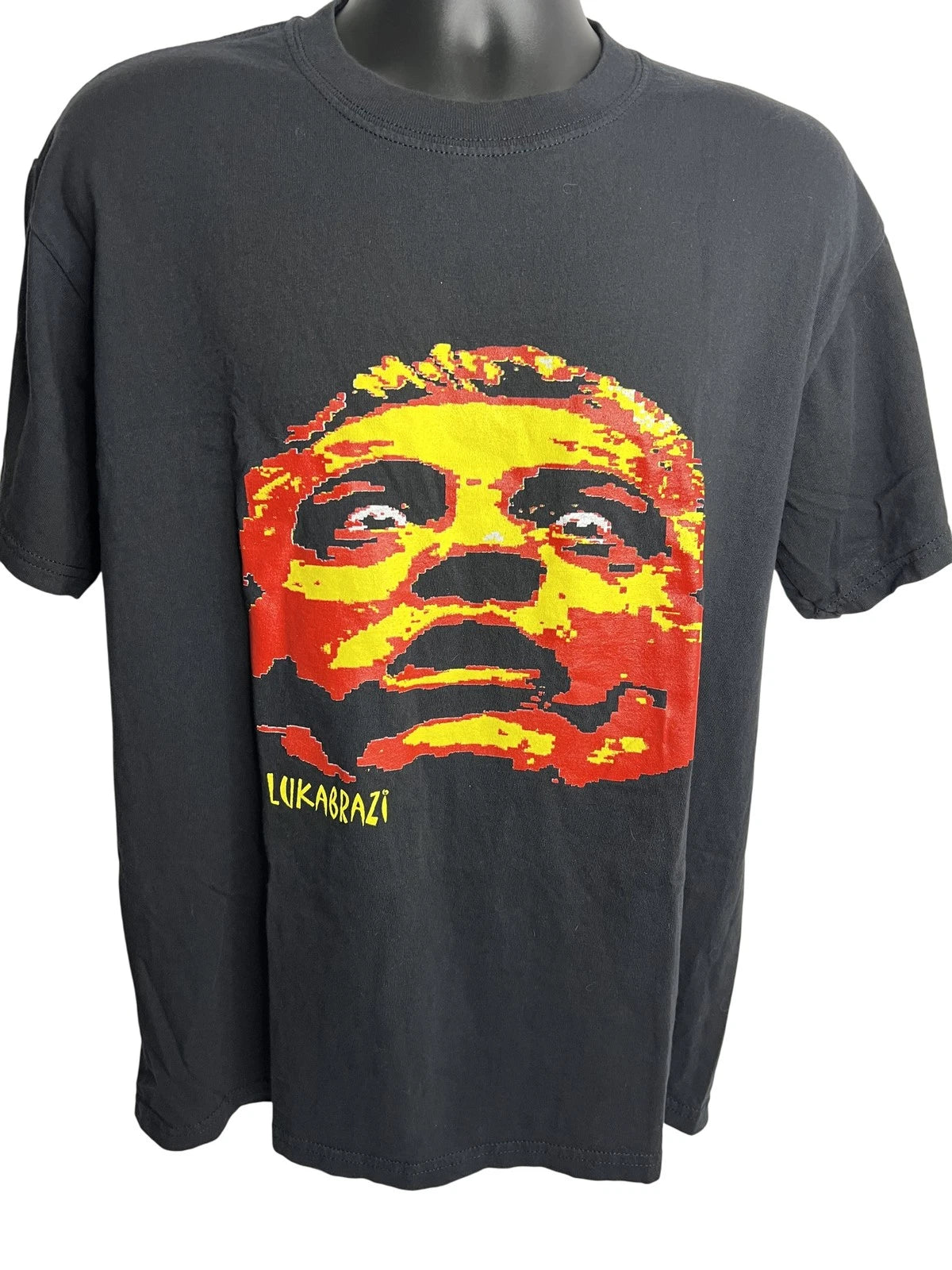 Lukabrazi Shirt Mens Large Black Graphic Face Art Tee Streetwear Artist Pop