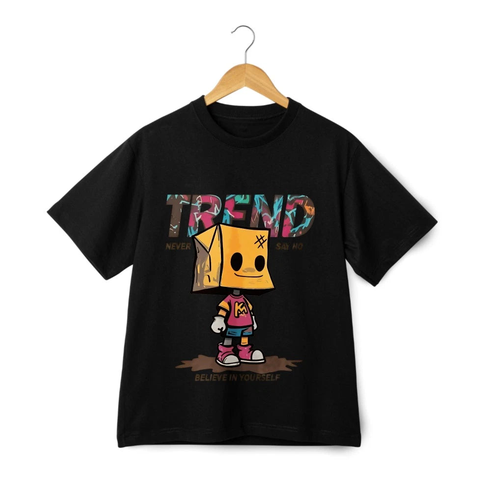 Trendy Box - Head Cartoon Casual T - Shirt, Unisex in Black and White