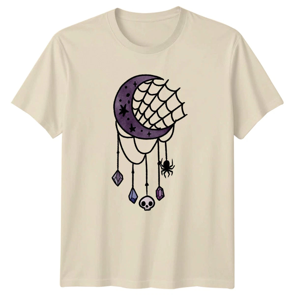 Gothic Moon Spiderweb Skull Design T-Shirt Witchy Mystical Halloween Gift