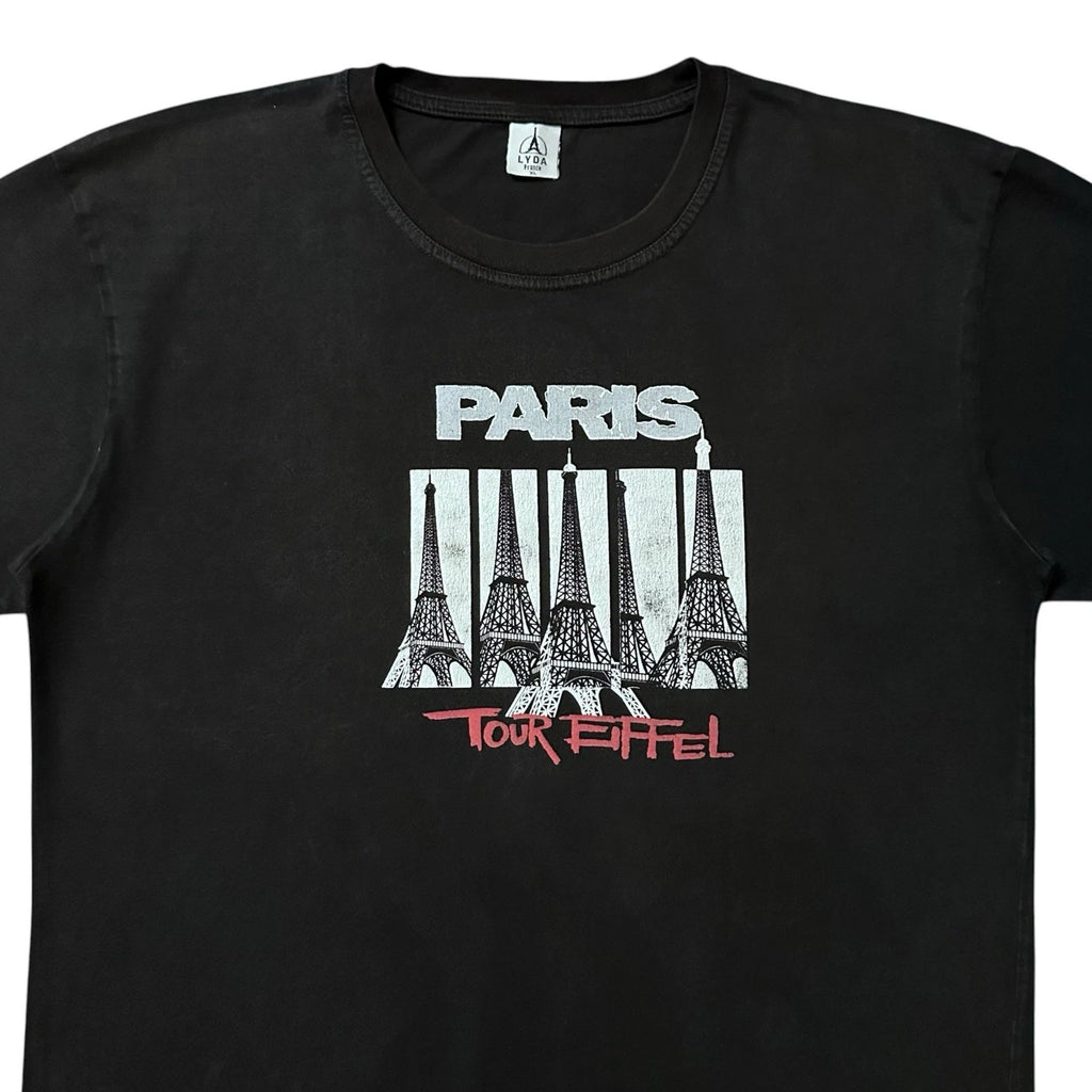 Vtg 90s Paris Tour Eiffel Tower Pop Art T-Shirt Sz L Black Faded France Euro