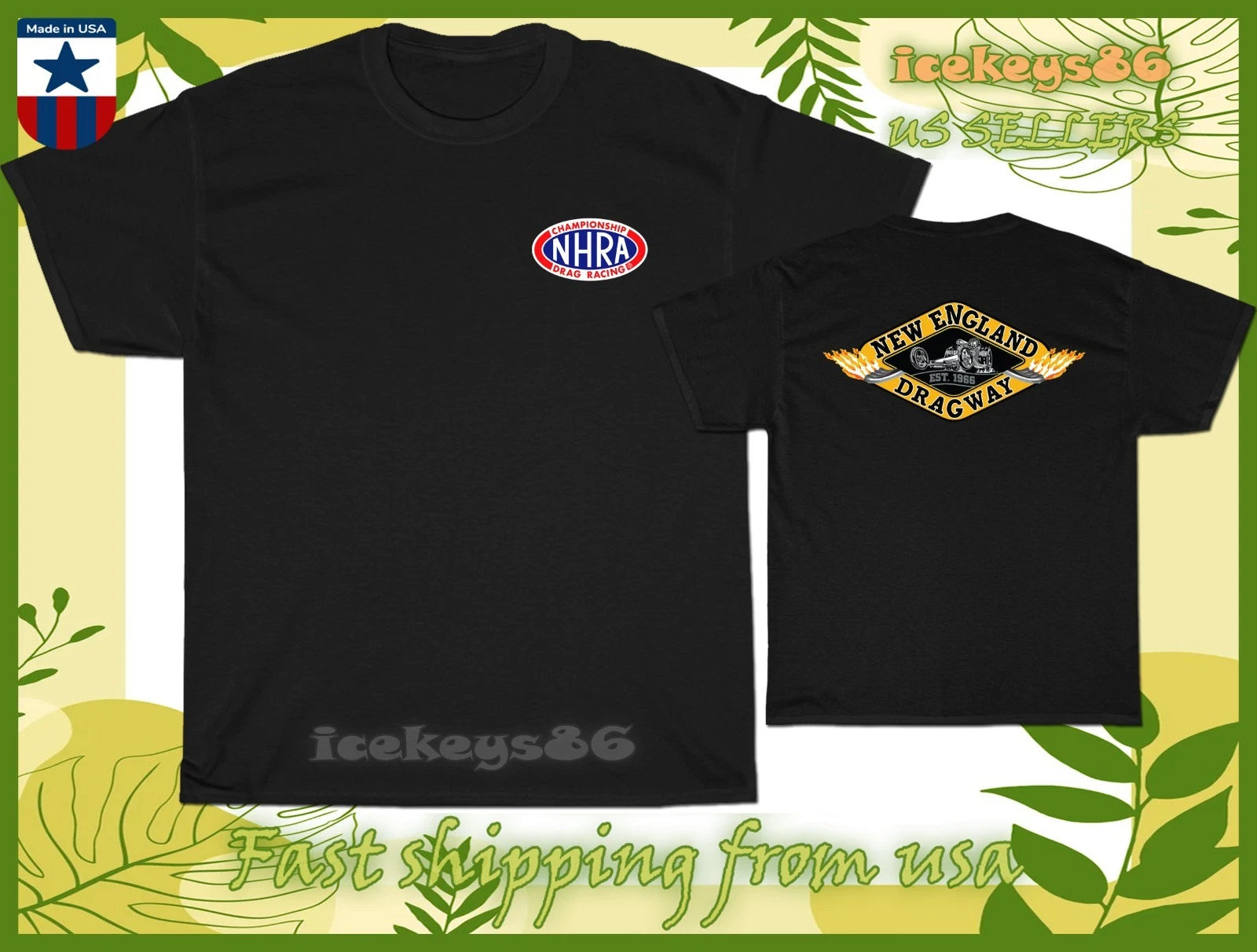NHRA Championship New England Raceway Men's T-Shirt American Size Cool T-Shirt