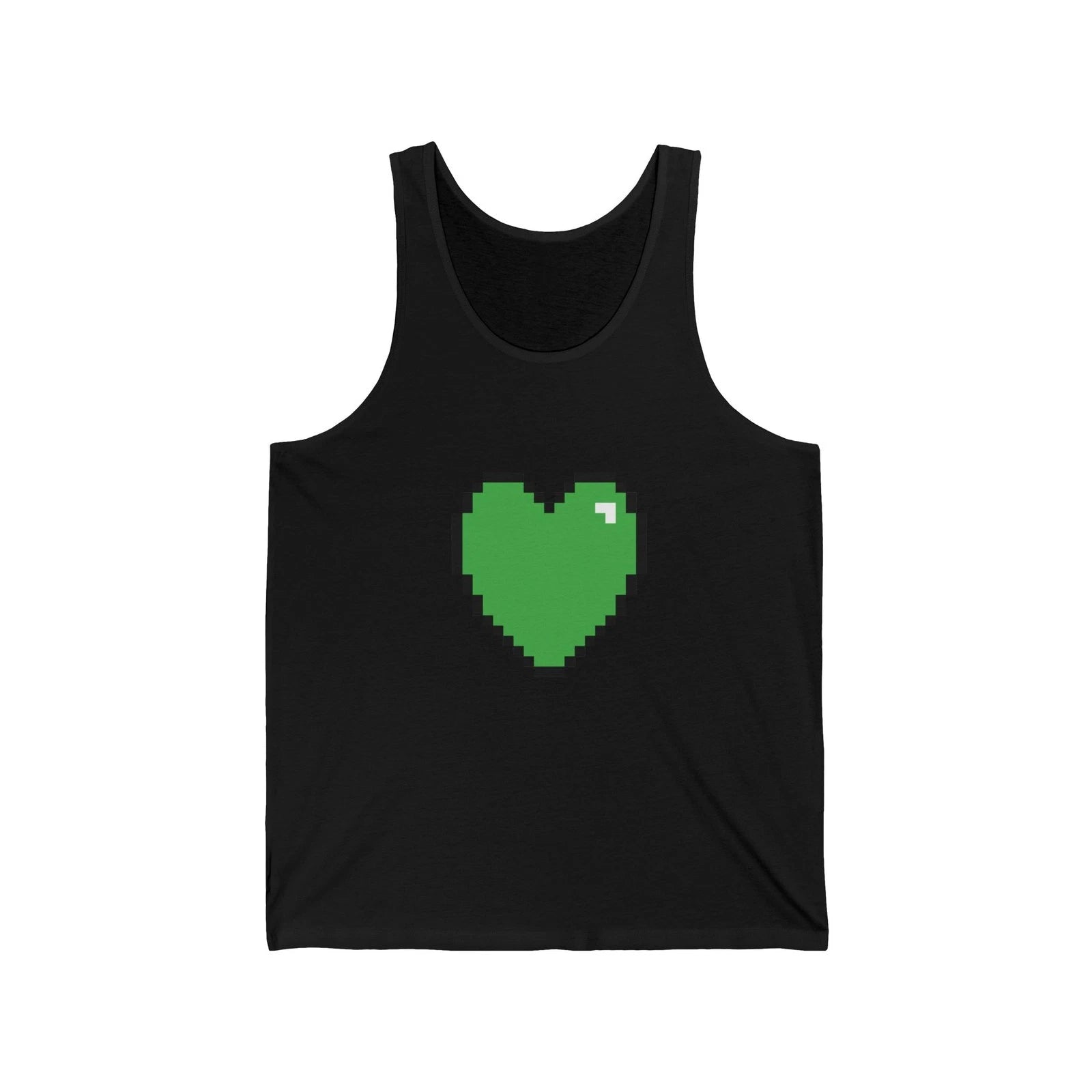 Unisex Jersey Tank Cute 8-Bit Retro Pixel Art Green Gamer Heart Design