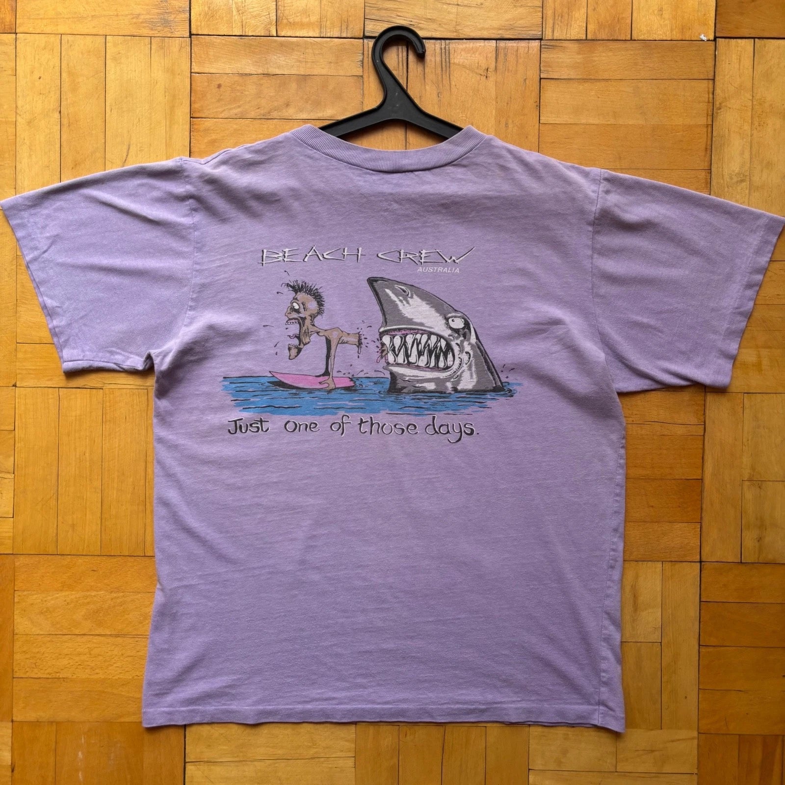 Vintage 80s Shark Graphic Surf T Shirt Single Stitch Australia Beach Crew XL