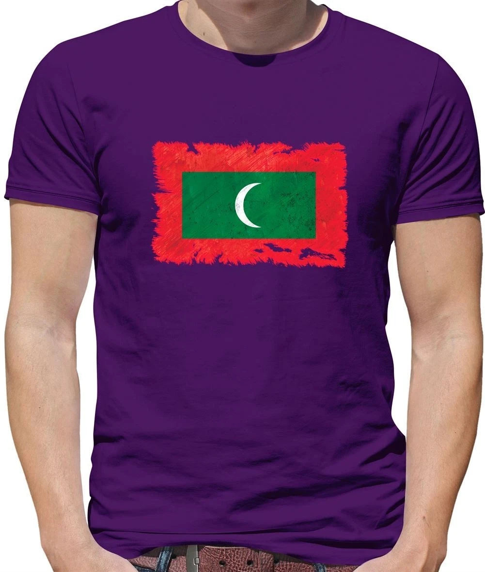 Drapeau Maldives Style Grunge T-Shirt Homme 100% Coton Manches Courtes