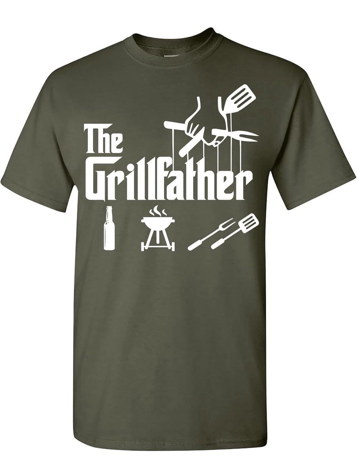 The Grillfather T Shirt BBQ Meat Grill Cooking Joke Tee Gifts for Dad Green XL