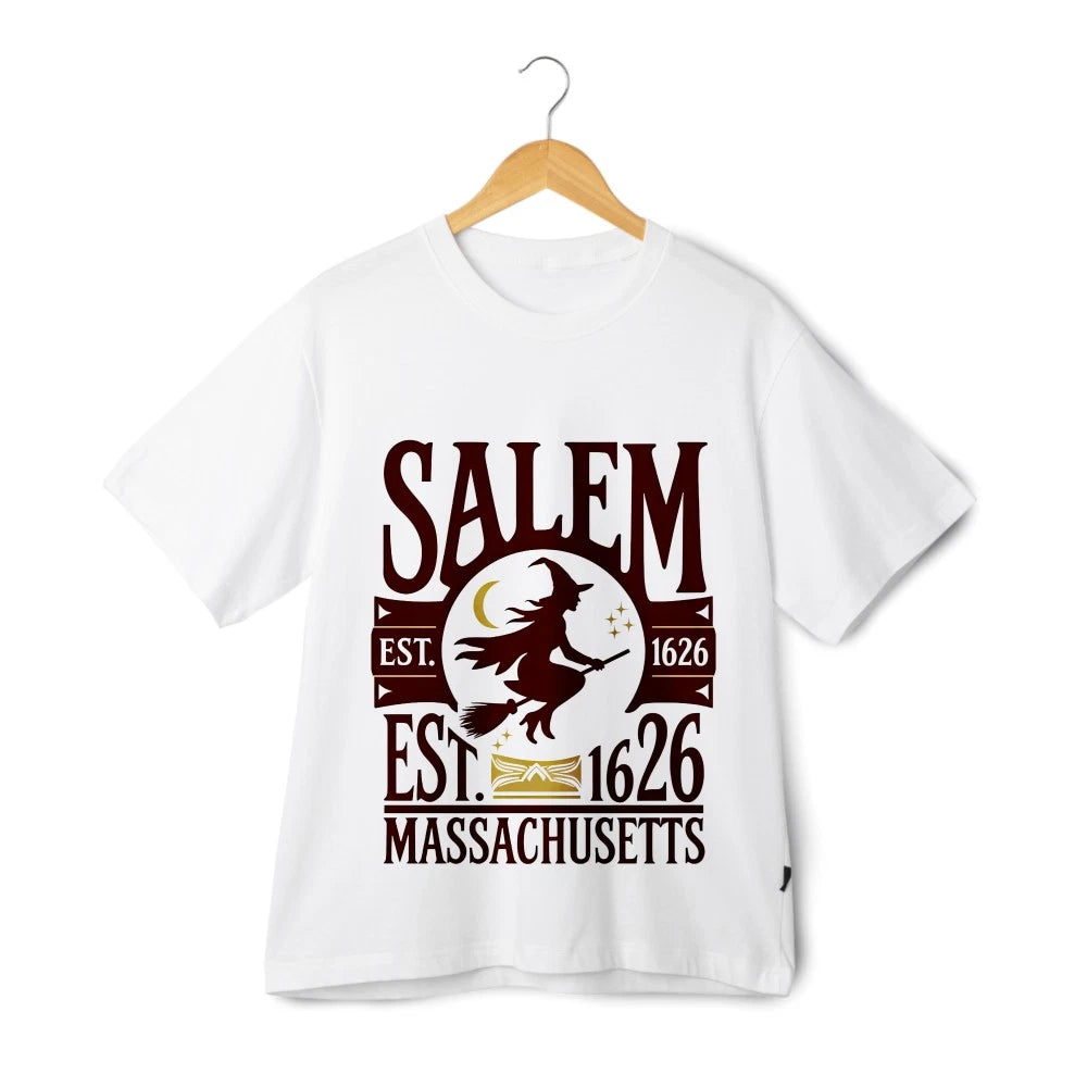 Salem Witch-themed Unisex Cartoon Casual T-shirt (Black&White )