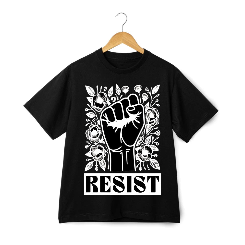 Resist Fist&Floral Graphic T-Shirt-Unisex Activist Tee|Rallies&Casual Outings