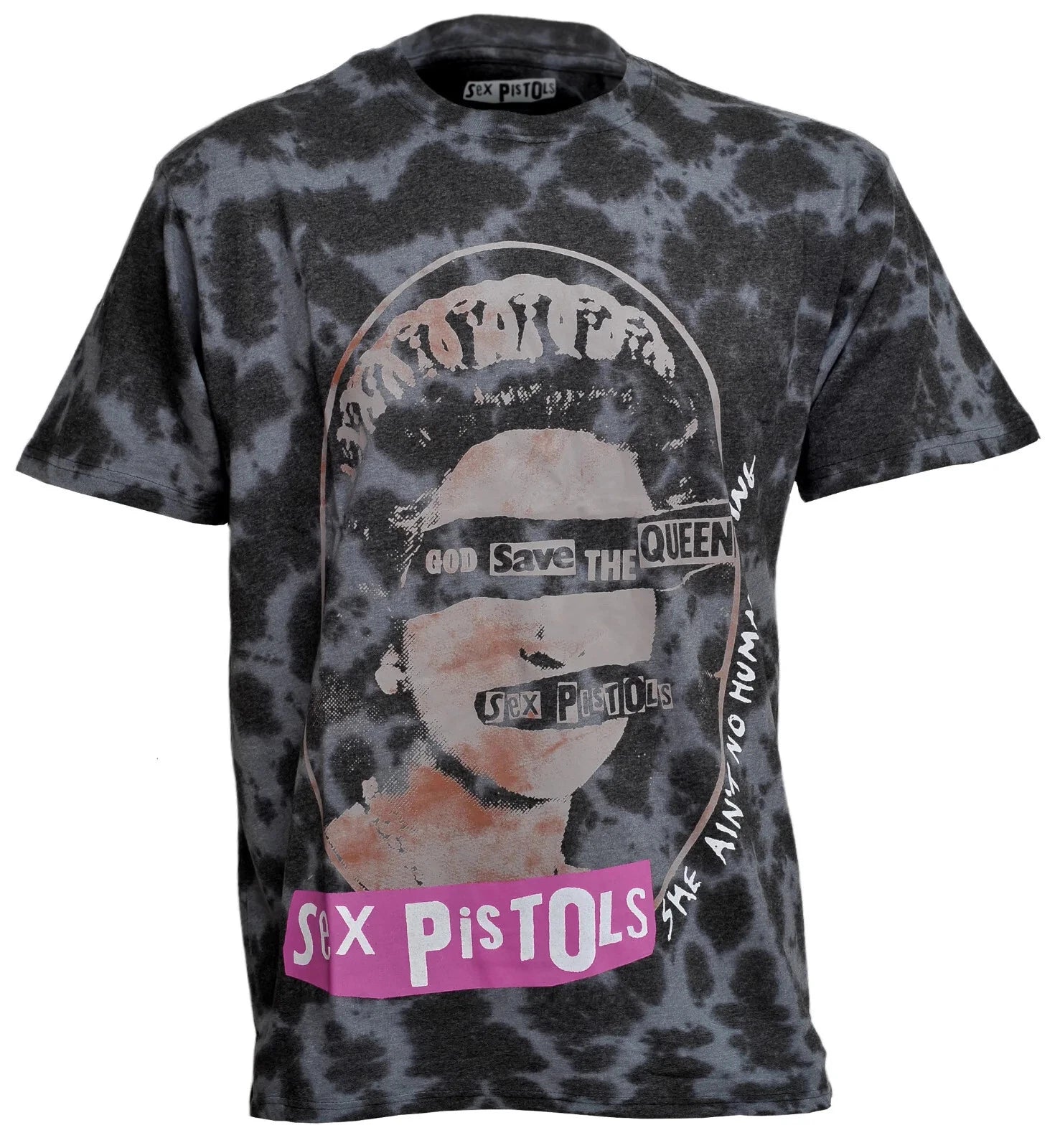 Official Sex Pistols T Shirt God Save The Queen Dip Dye Wash Punk Logo Grey New