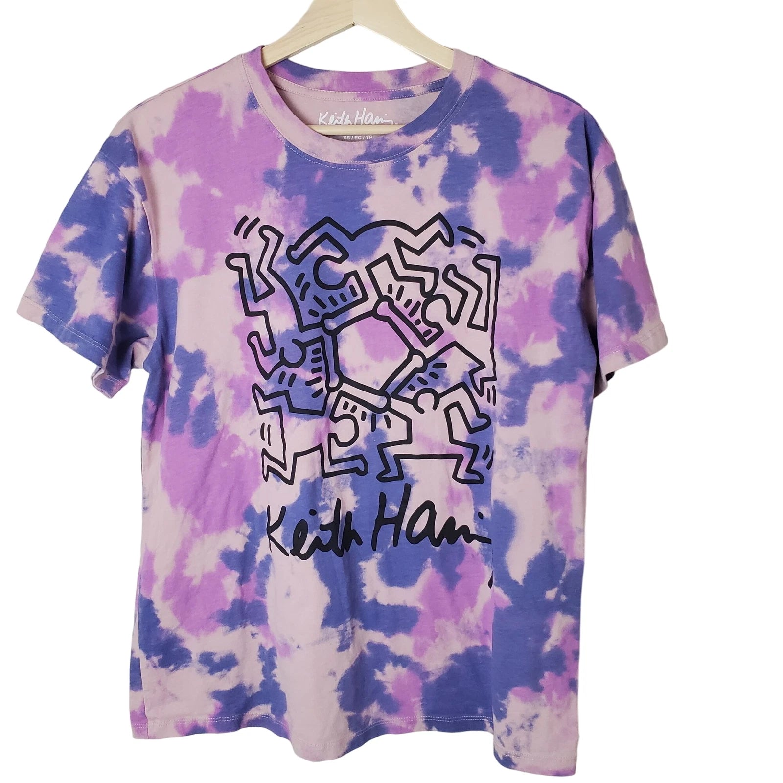 Keith Haring Tshirt Mens XS Purple Pink Tie Dye Streetwear Graphic Popart Punk