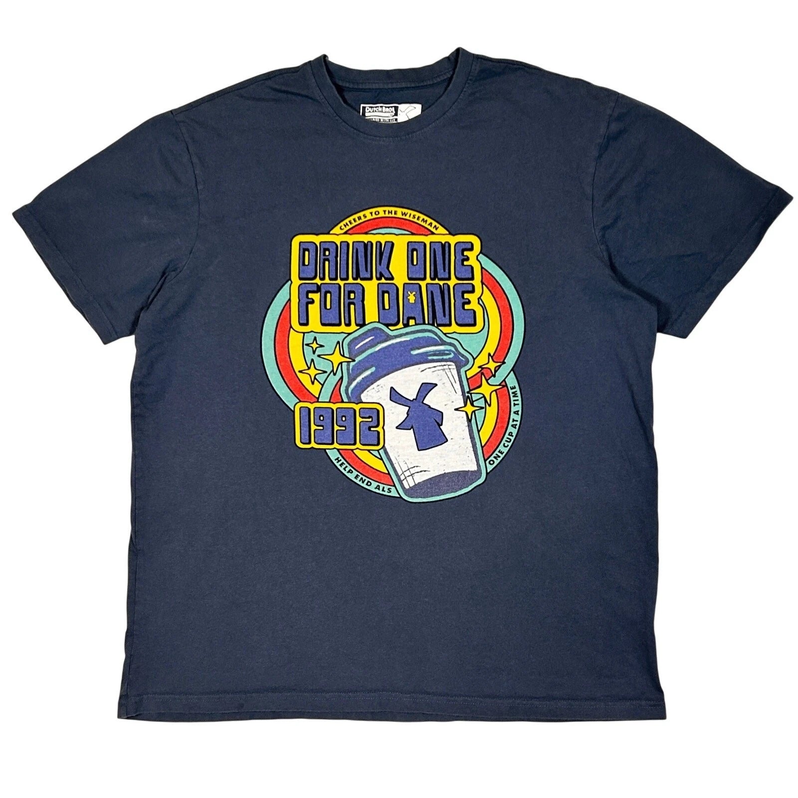 Dutch Bros T Shirt Retro 90s Grahic Coffee Culture Retro Navy Gray Blue XL