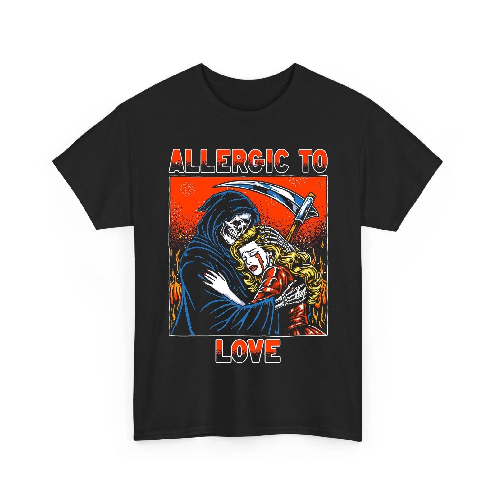 Allergic To Love Grim Reaper Skull Graphic Tee Emo Gothic Aesthetic T-Shirt